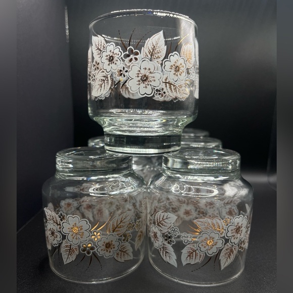 Vintage White/Gold 1950s Libbey Floral Tumblers Set of 7- Mid-Century Glassware - Picture 4 of 9